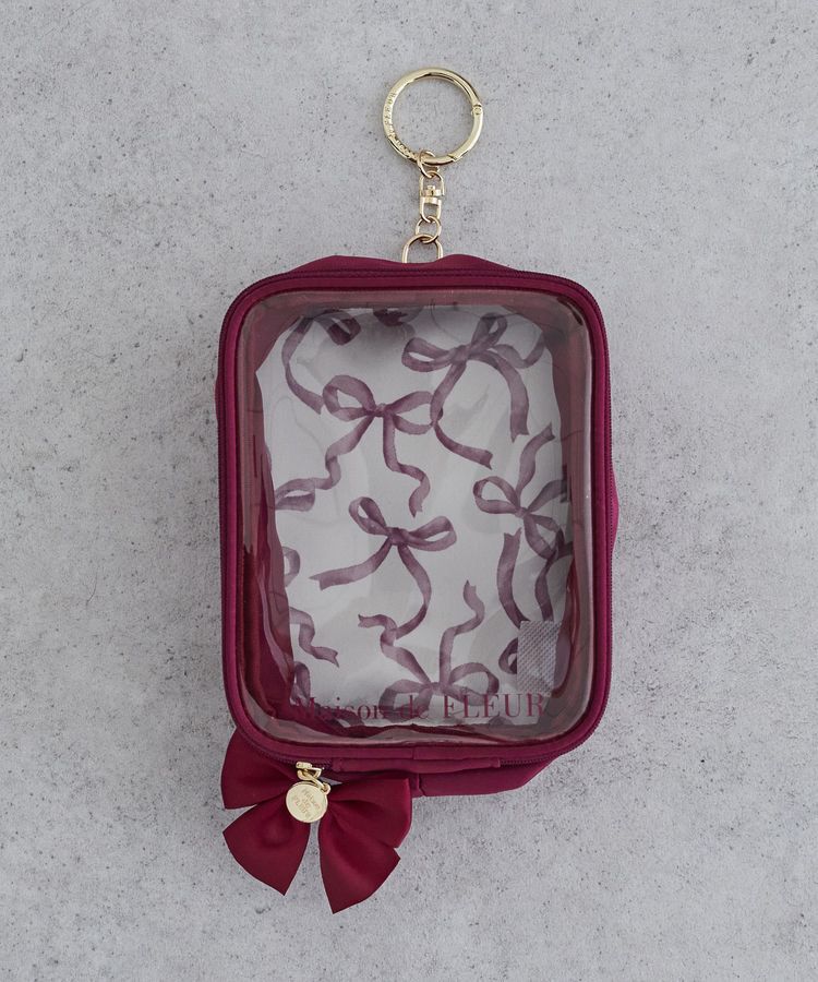 Maison de FLEUR「リボンプリントクリアポーチ」|ポーチ|レッド