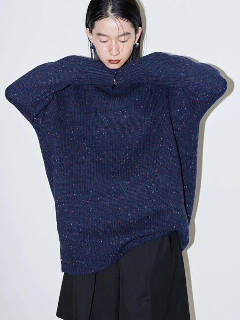  「カラーネップニットチュニック」|ニット・セーター|ネイビー