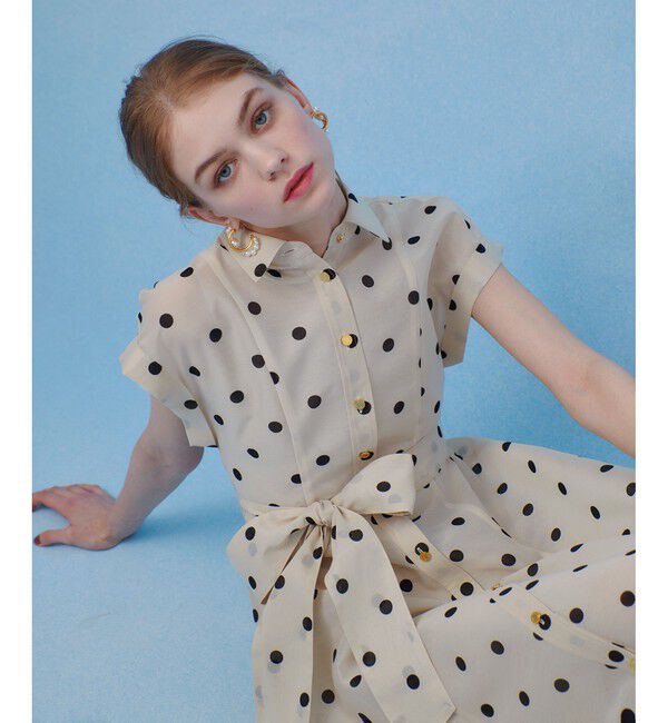 LOULOU WILLOUGHBY「【LOULOU WILLOUGHBY】オーガンドットウエストリボンワンピース」|ワンピース|ホワイト系