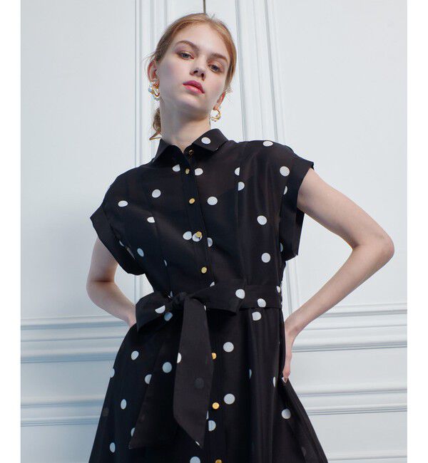 LOULOU WILLOUGHBY「【LOULOU WILLOUGHBY】オーガンドットウエストリボンワンピース」|ワンピース|