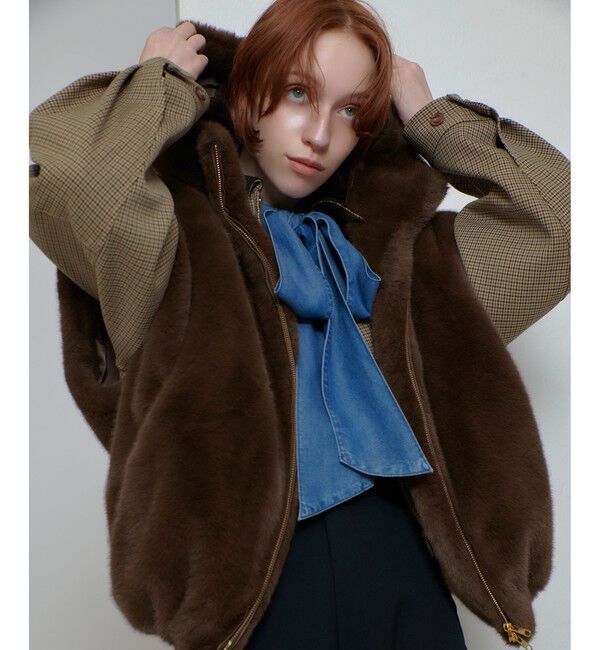 allureville「フェイクミンクファーフーディーブルゾン」|ブルゾン・スタジャン|