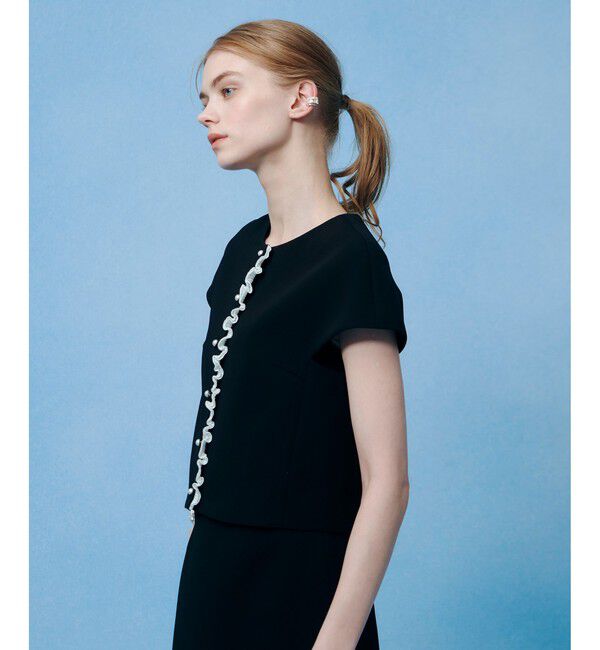 LOULOU WILLOUGHBY「【LOULOU WILLOUGHBY】ダブルクロスフリルジャケット」|ノーカラージャケット|