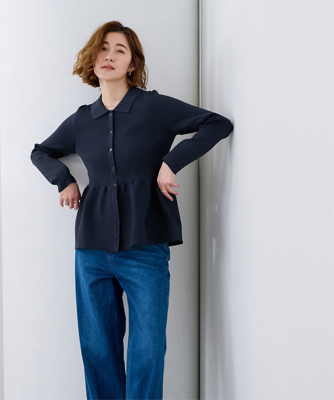 ur's「ウエストペプラムポロニットカーディガン」|ニット・セーター|