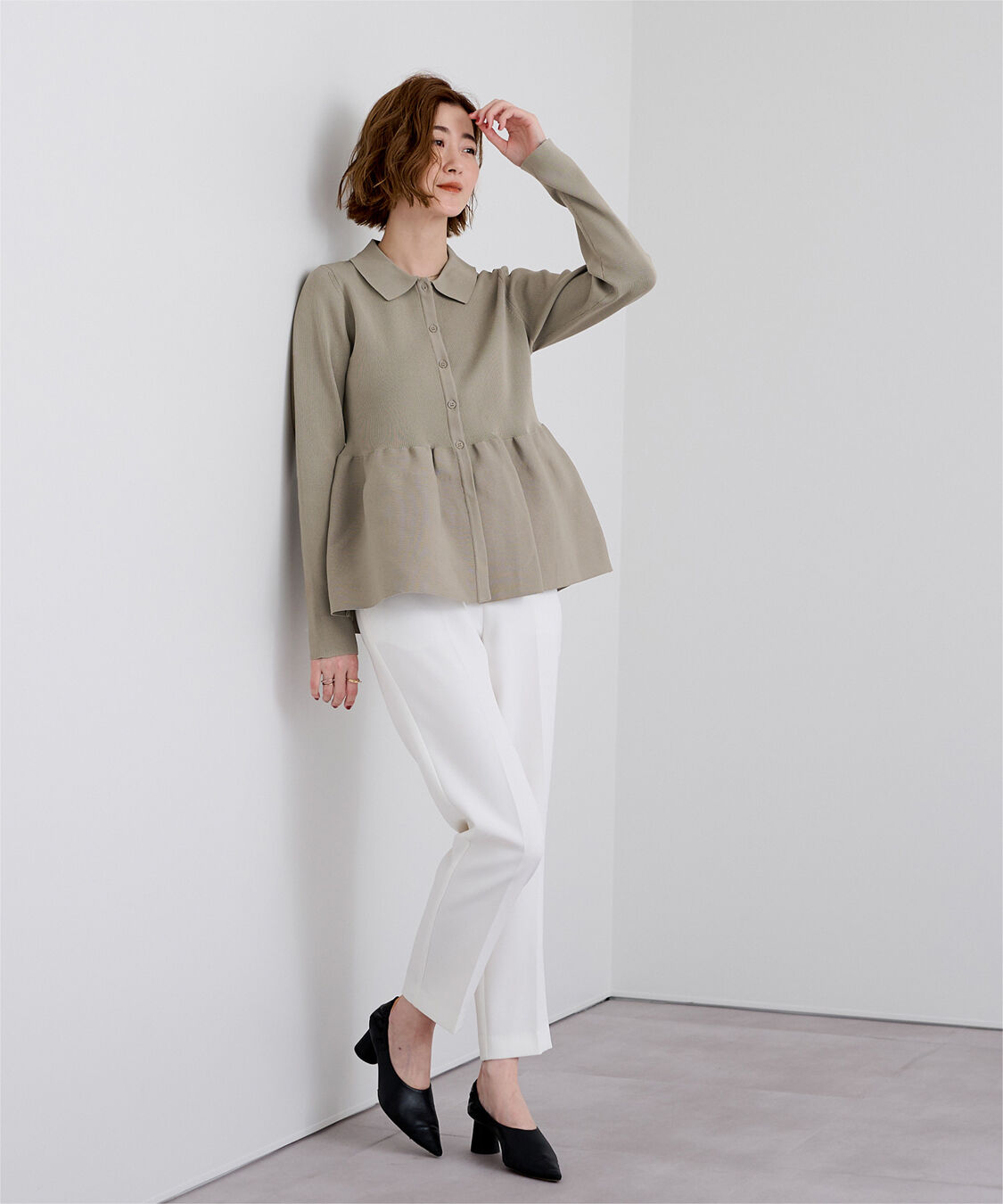 ur's「ウエストペプラムポロニットカーディガン」|ニット・セーター|