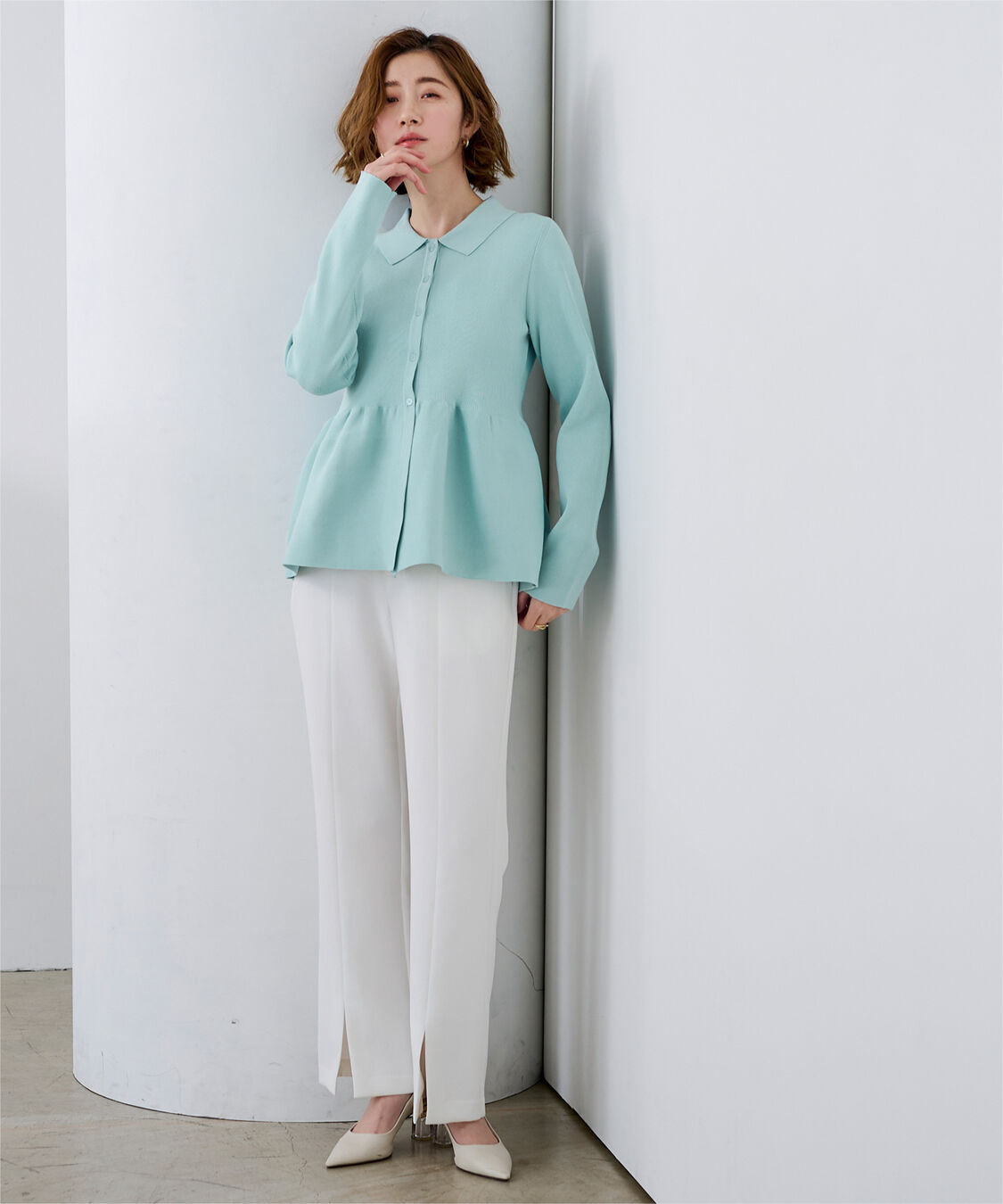 ur's「ウエストペプラムポロニットカーディガン」|ニット・セーター|