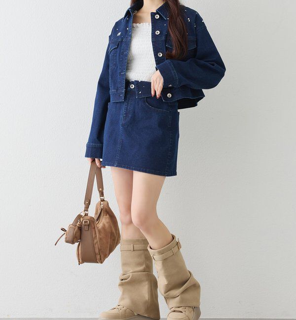  「ビジューデニムジャケット」|ダウン|