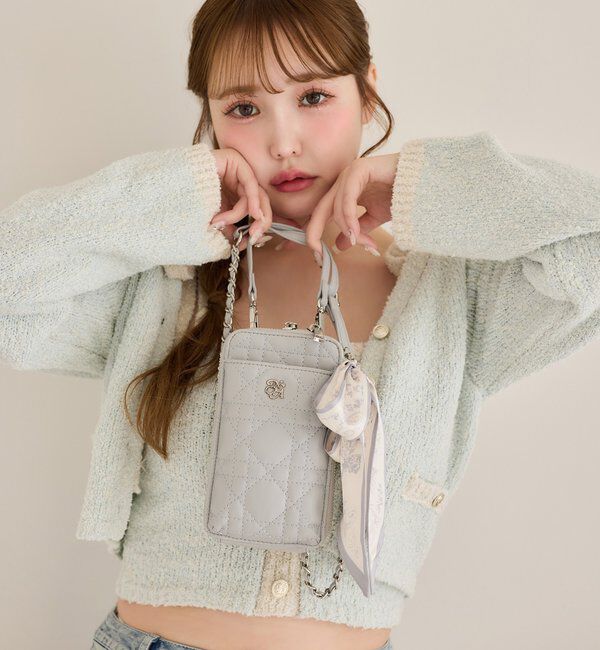  「スカーフ付きキルティングスマホショルダー」|ショルダー・メッセンジャー|サックスブルー