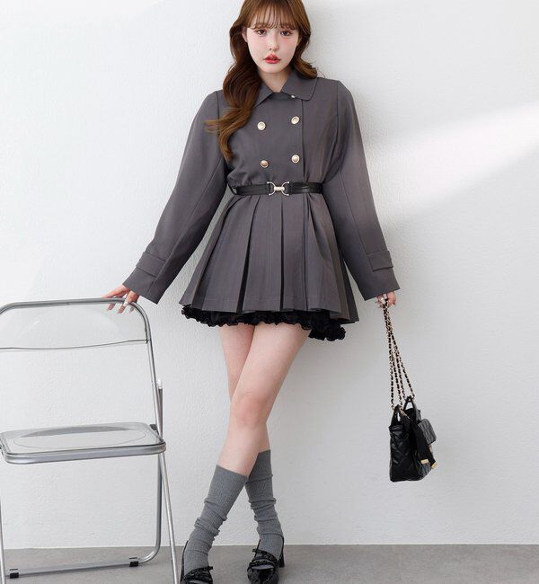  「【SMサイズ展開あり】ウエストベルトプリーツミニトレンチ」|その他|