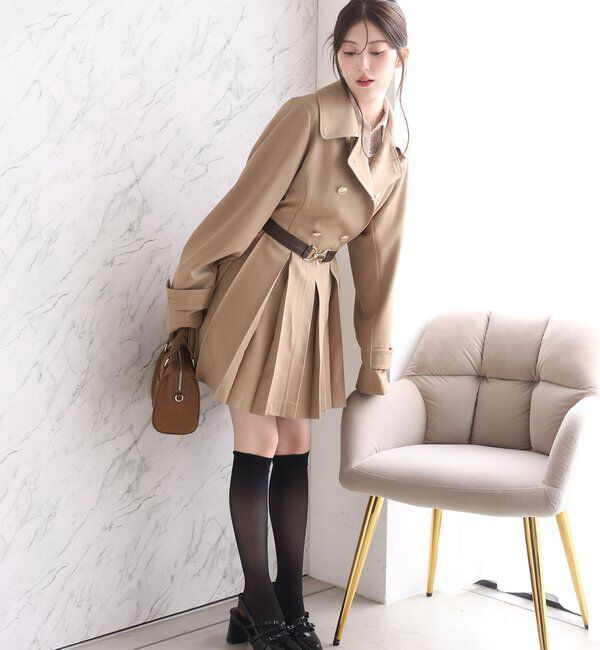  「【SMサイズ展開あり】ウエストベルトプリーツミニトレンチ」|その他|