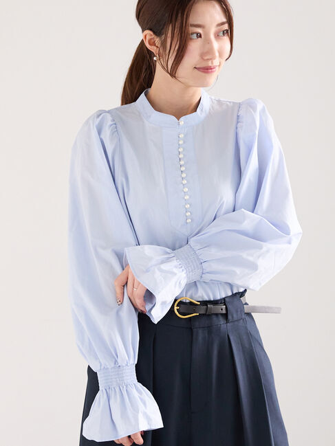 Te chichi「フロントパール釦ブラウス」|シャツ・ブラウス|サックスブルー