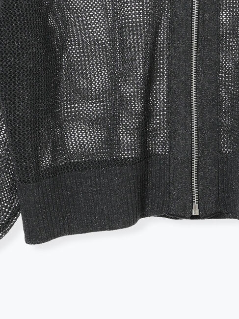 Lugnoncure「ラメ混メッシュ編みジップカーディガン」|カーディガン|