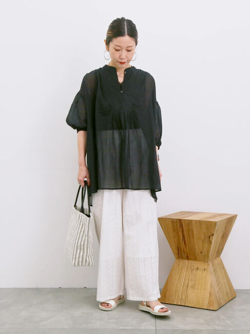 Samansa Mos2 blue「◎シフォンタックブラウス」|シャツ・ブラウス|