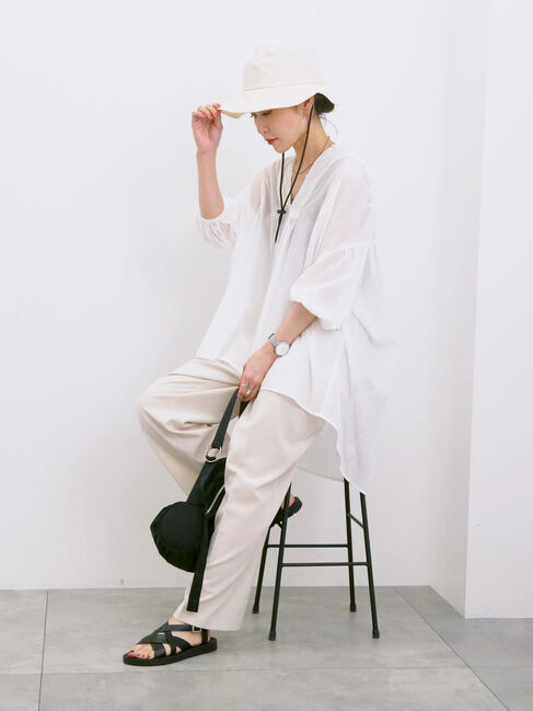 Samansa Mos2 blue「◎シフォンタックブラウス」|シャツ・ブラウス|