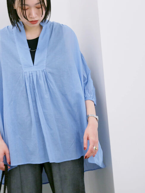 Samansa Mos2 blue「◎シフォンタックブラウス」|シャツ・ブラウス|