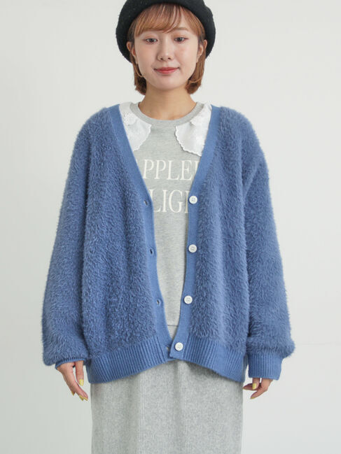 Samansa Mos2「無地・花柄シャギーVネックカーディガン」|カーディガン|