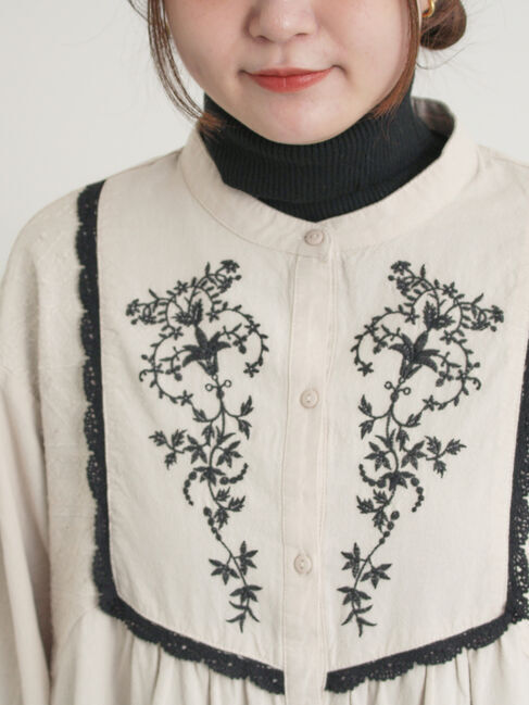 Samansa Mos2「【S/Mサイズ】切替配色刺繍ワンピース」|ワンピース|