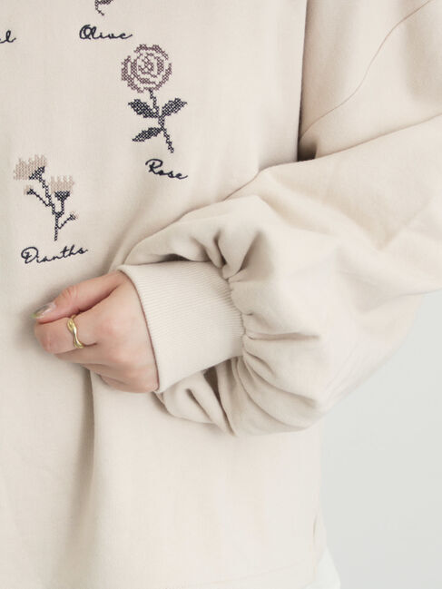 Samansa Mos2「クロスステッチフラワー刺繍スウェット」|Tシャツ・カットソー|