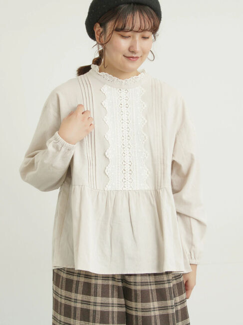 Samansa Mos2「前立てレース切替ブラウス」|シャツ・ブラウス|ベージュ
