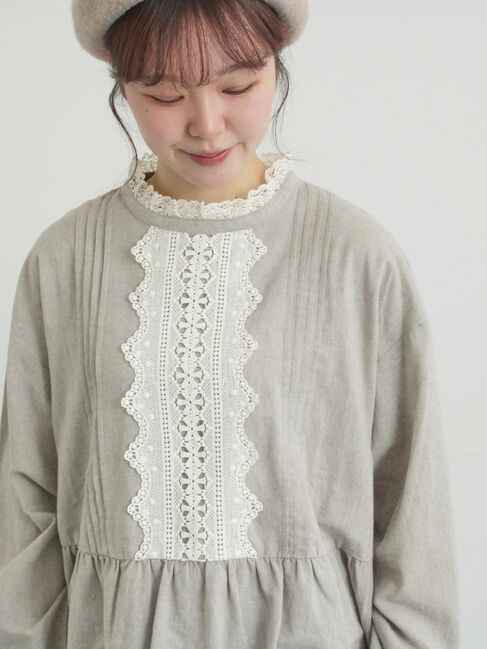 Samansa Mos2「前立てレース切替ブラウス」|シャツ・ブラウス|