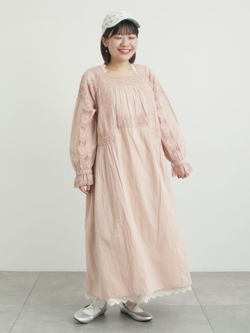 Samansa Mos2「ローズ柄レーススクエアネックワンピース」|ワンピース|ピンク