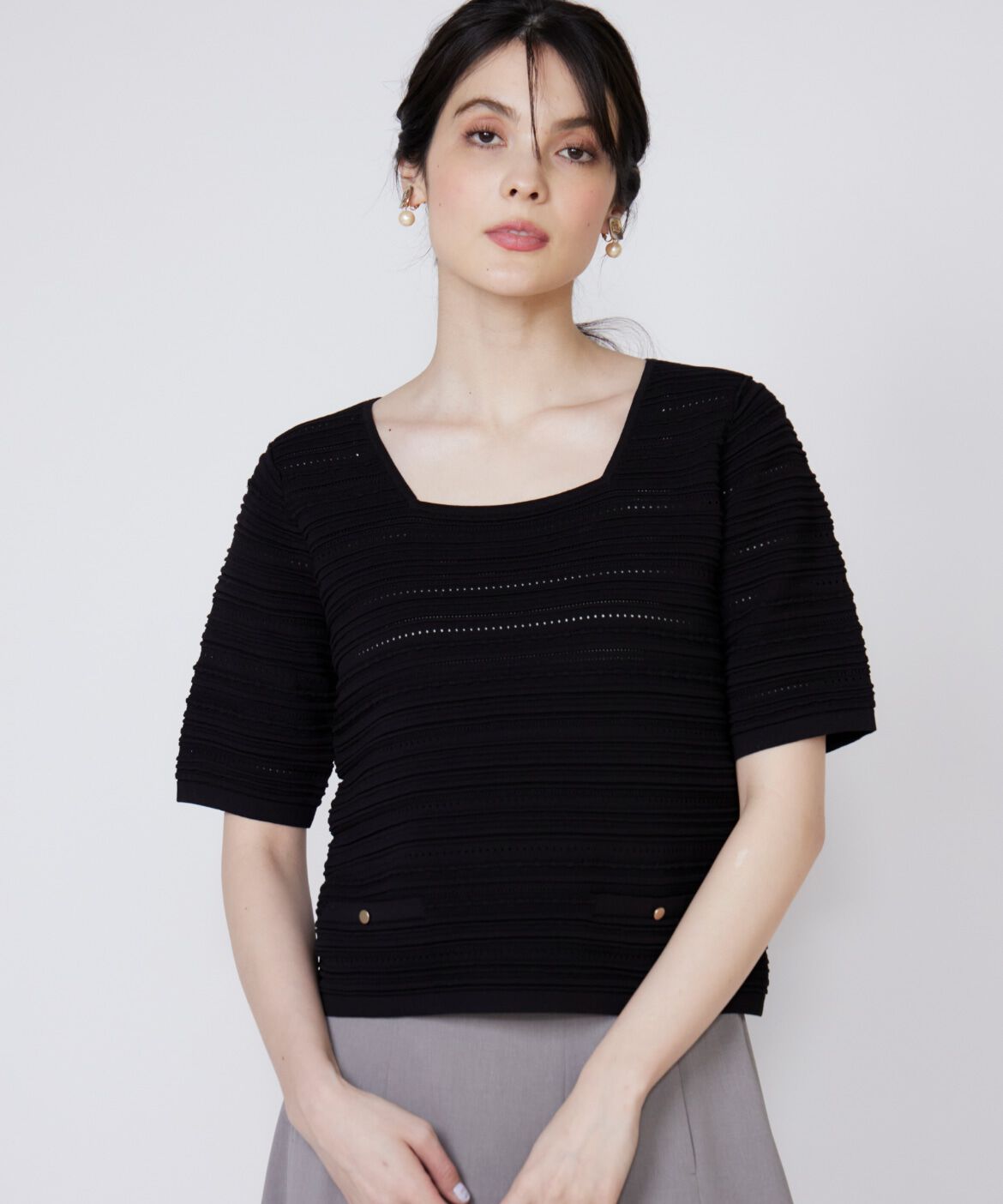 Maglie le cassetto「ピンタック柄スクエアプルオーバー」|ニット・セーター|