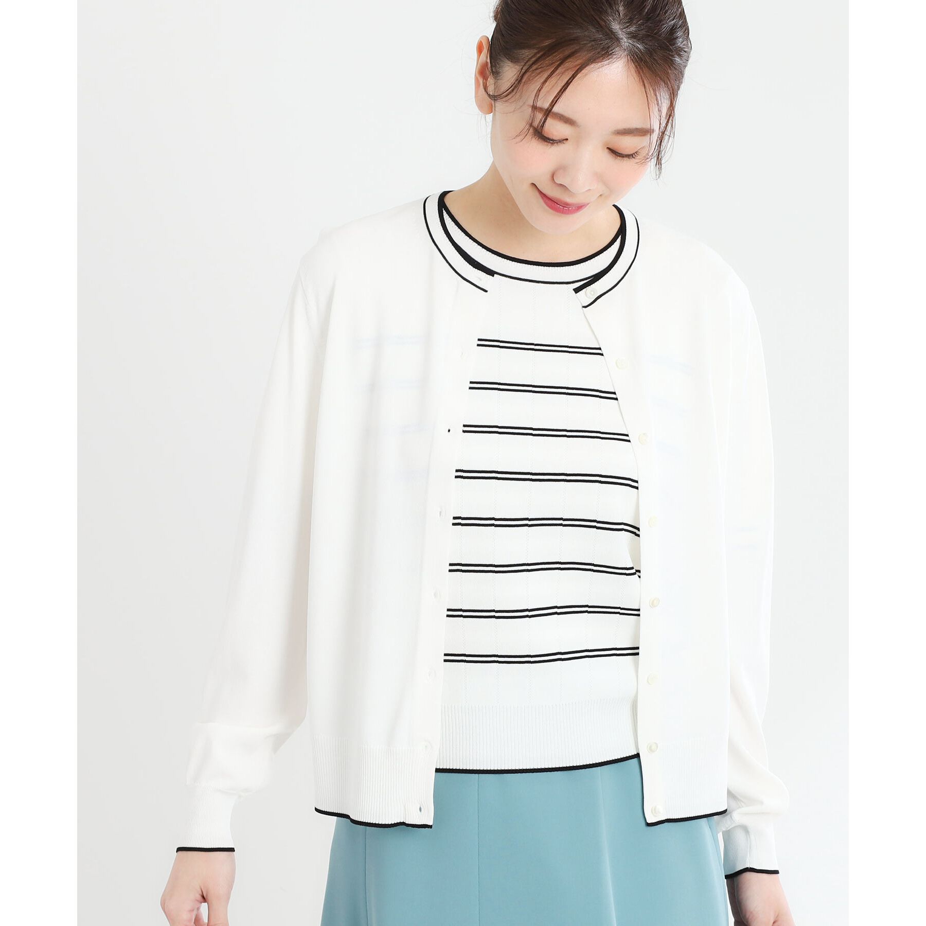 Reflect「【手洗い可／アンサンブル可】バイカラーカーディガン」|カーディガン|オフホワイト(503