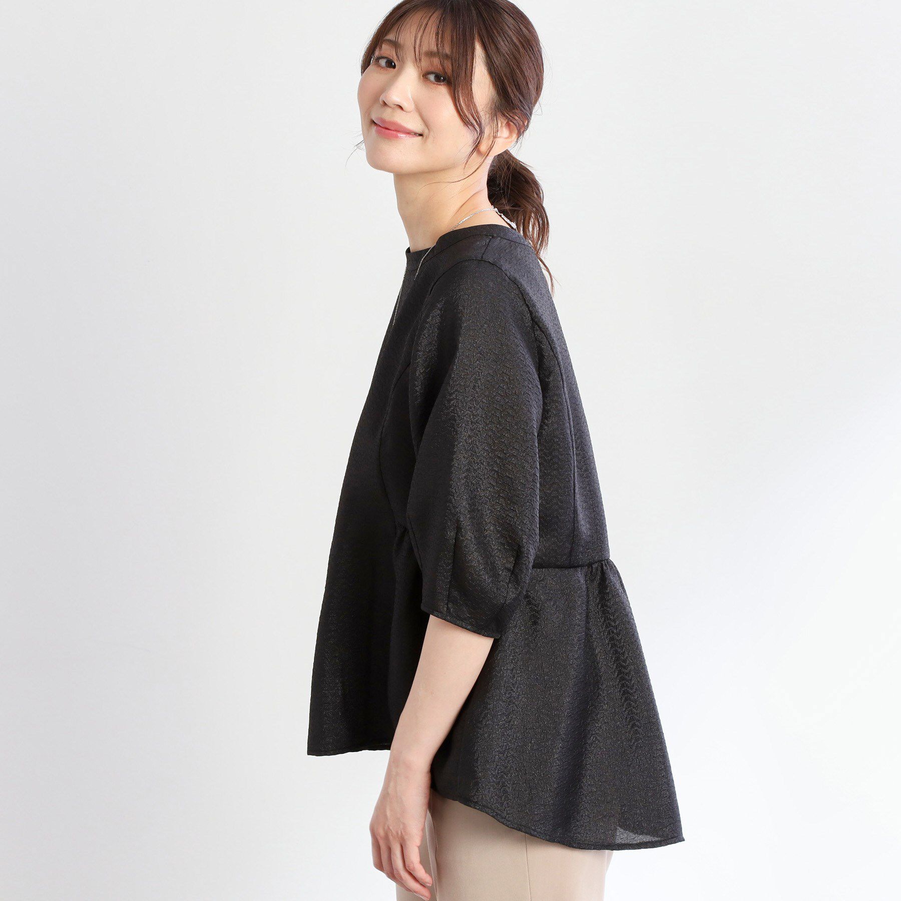 Reflect「【すっきり見え！長め丈】ペプラムデザインシアーブラウス」|シャツ・ブラウス|