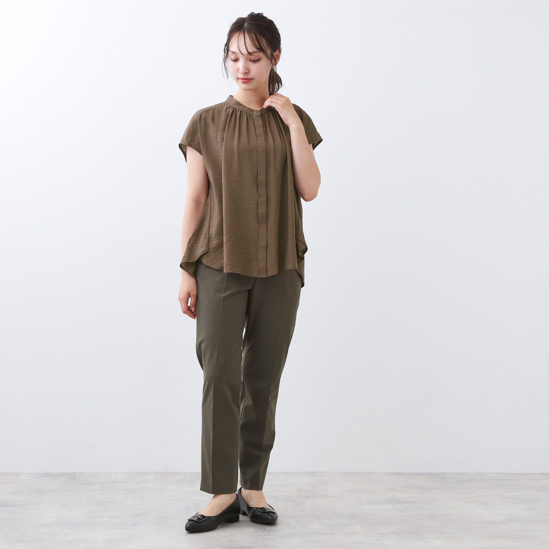 Reflect「【二の腕さりげなくカバー】バンドカラーブラウス」|シャツ・ブラウス|