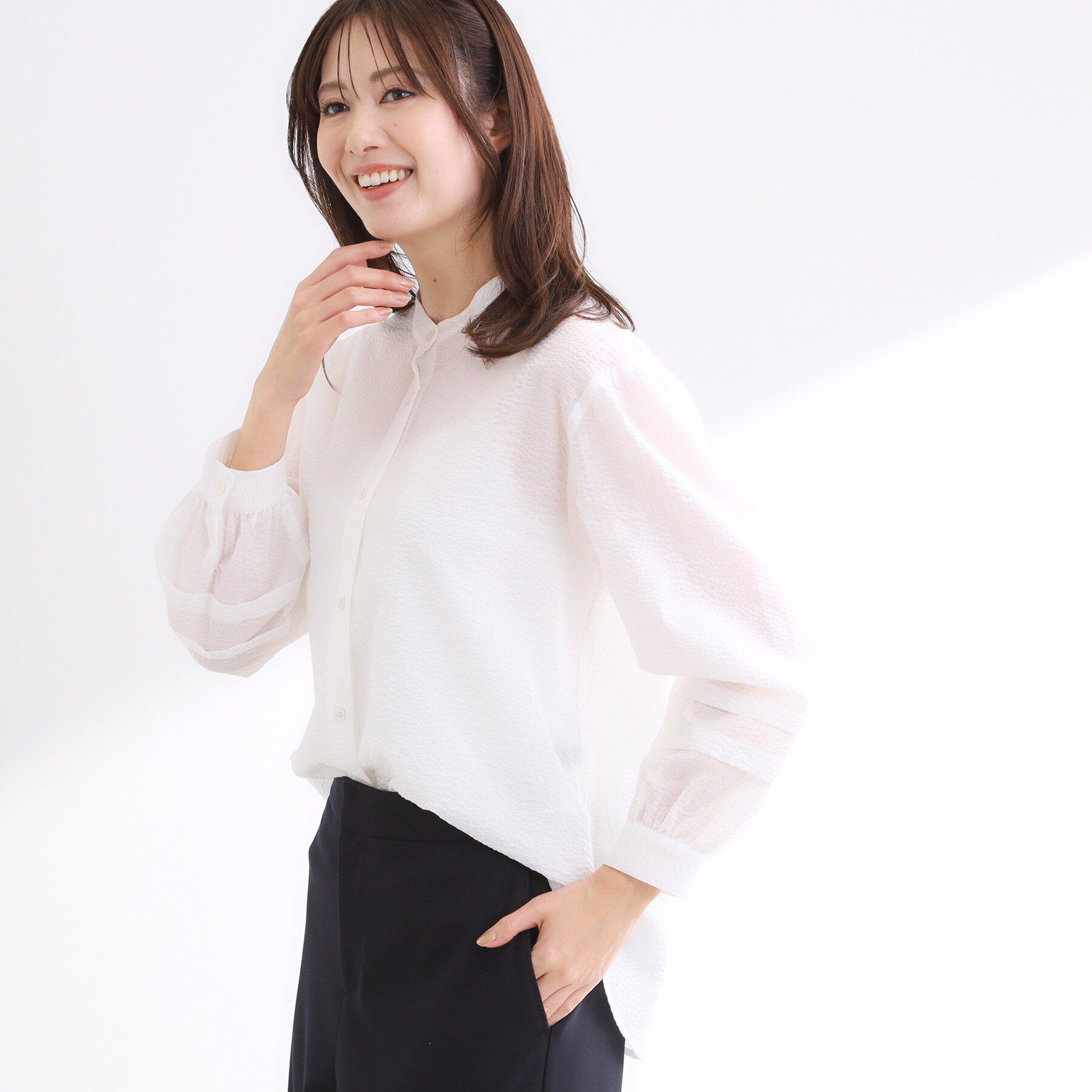 Reflect「【ゆったり着られる◎】バンドカラーシャツブラウス」|シャツ・ブラウス|