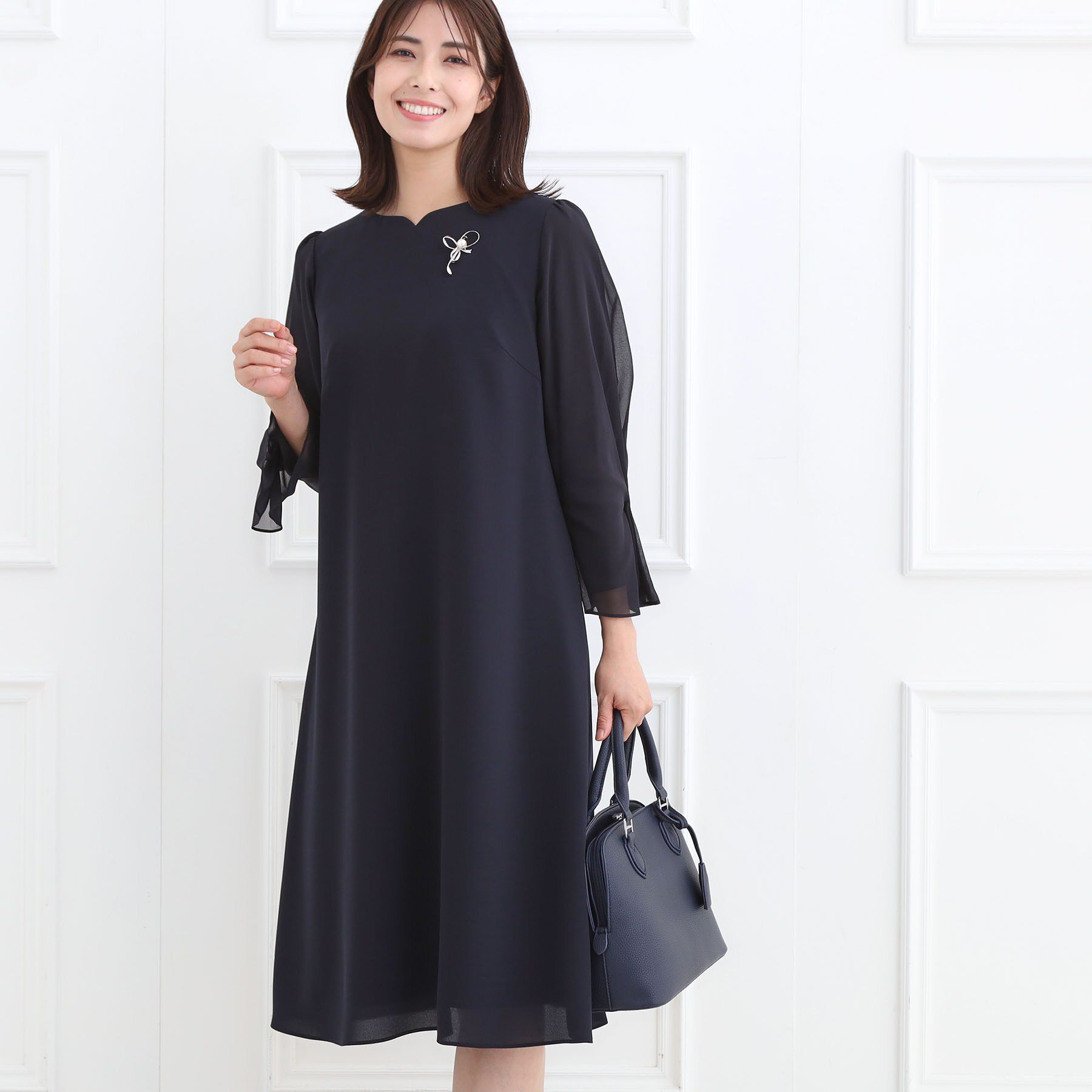 Reflect「【フォーマル／入卒／付属リボン付き】スリーブデザインジョーゼットワンピース」|ワンピース|