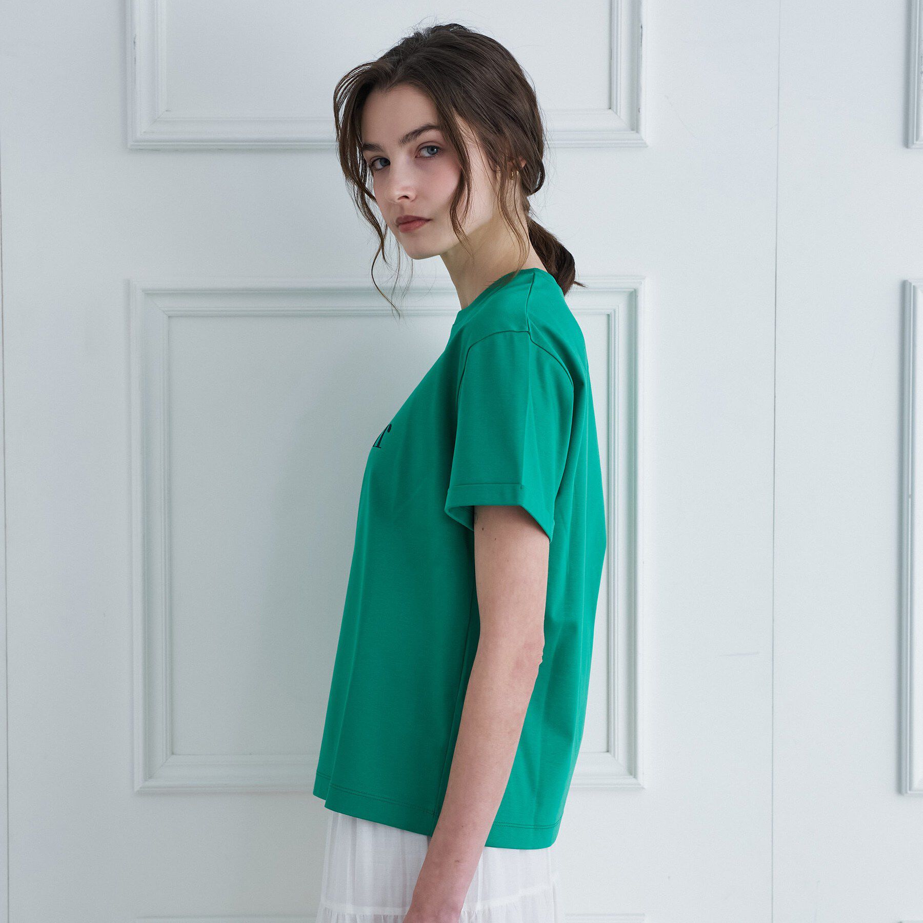 DRESSTERIOR「【接触冷感／抗菌防臭／消臭】アイスクリアコットン Bonsoir ロゴTシャツ」|Tシャツ・カットソー|