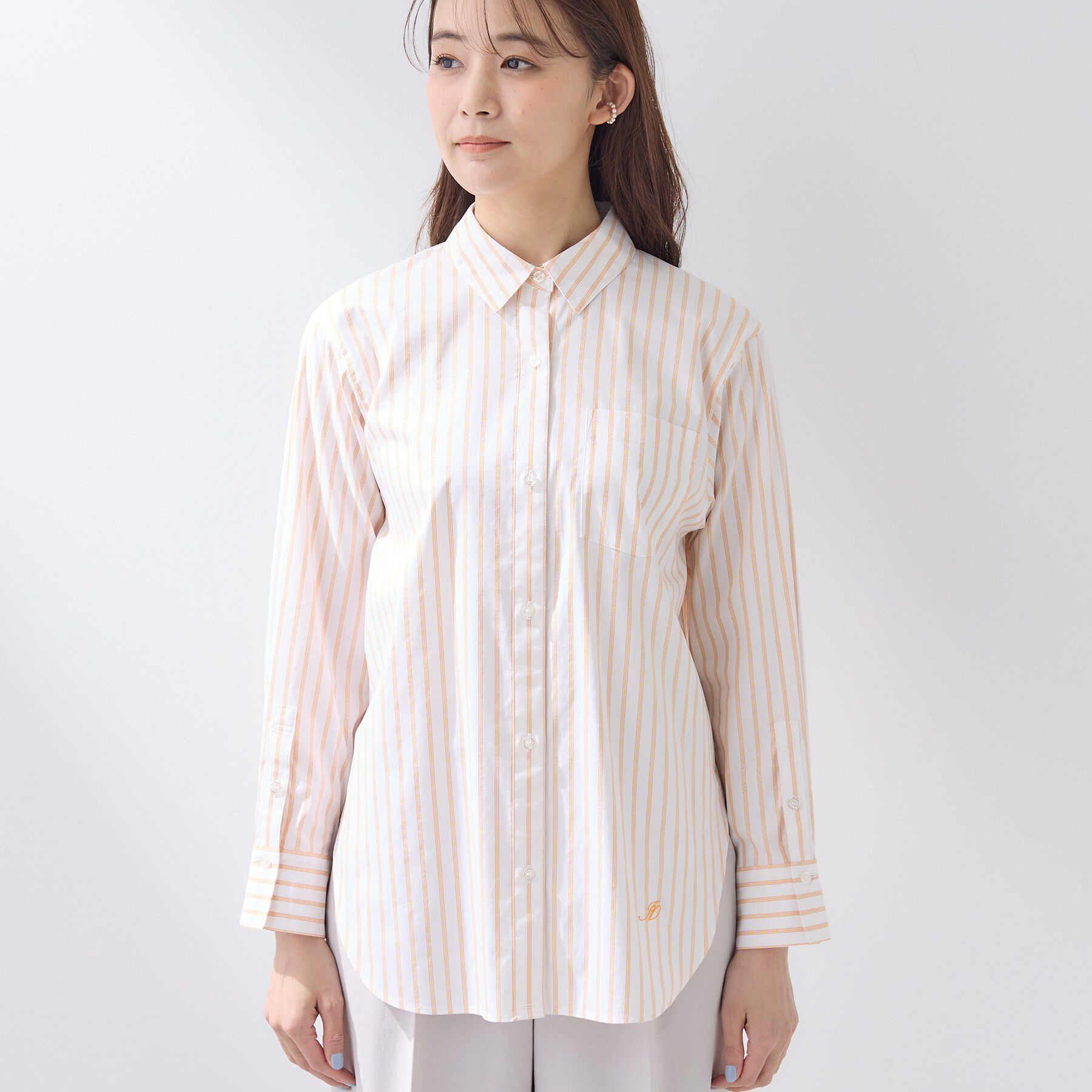 INDIVI「【2WAY／洗える】ラメストライプ コットン混シャツ」|シャツ・ブラウス|
