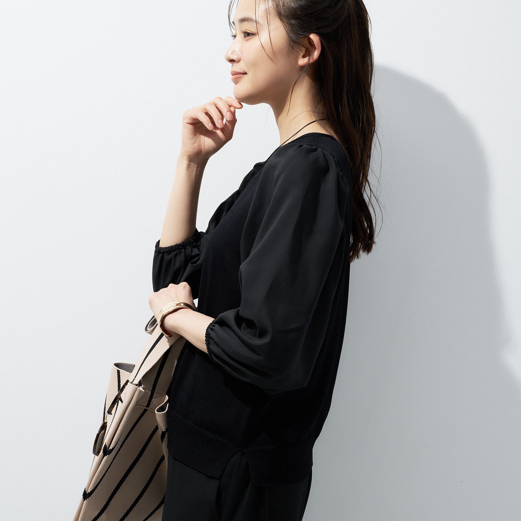 INDIVI「【洗える／袖丈調整可能】シャツコンビニット」|ニット・セーター|