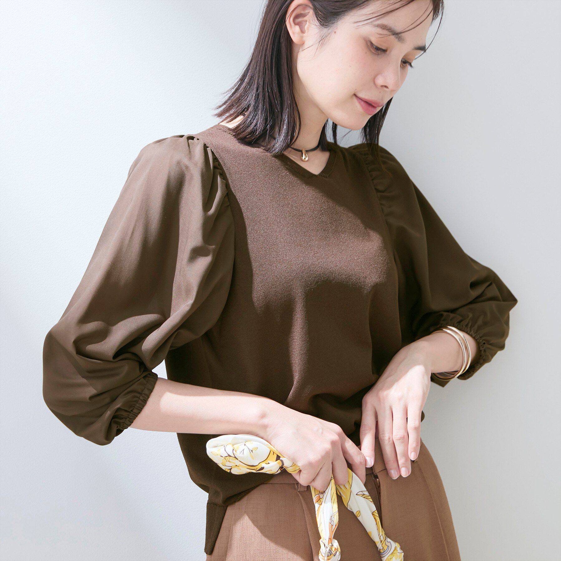 INDIVI「【洗える／袖丈調整可能】シャツコンビニット」|ニット・セーター|ブラウン(044)