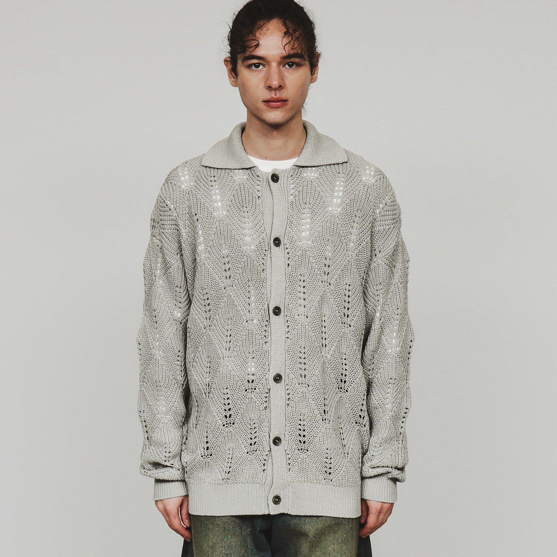 tk.TAKEO KIKUCHI「リーフジャカードニットシャツポロ」|カーディガン|