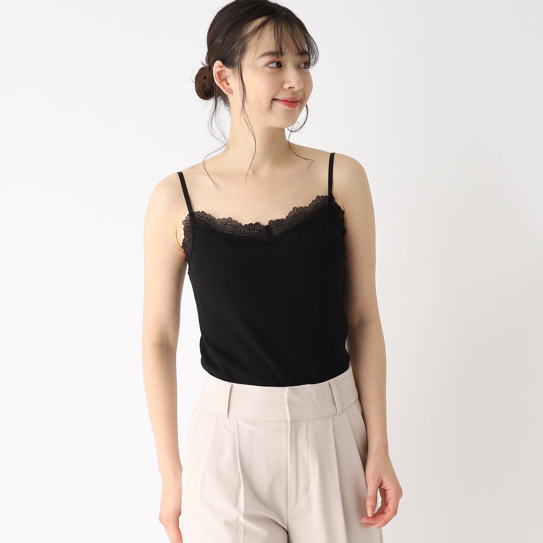 index「丸胴編み レースキャミソール」|キャミソール|ブラック(019)