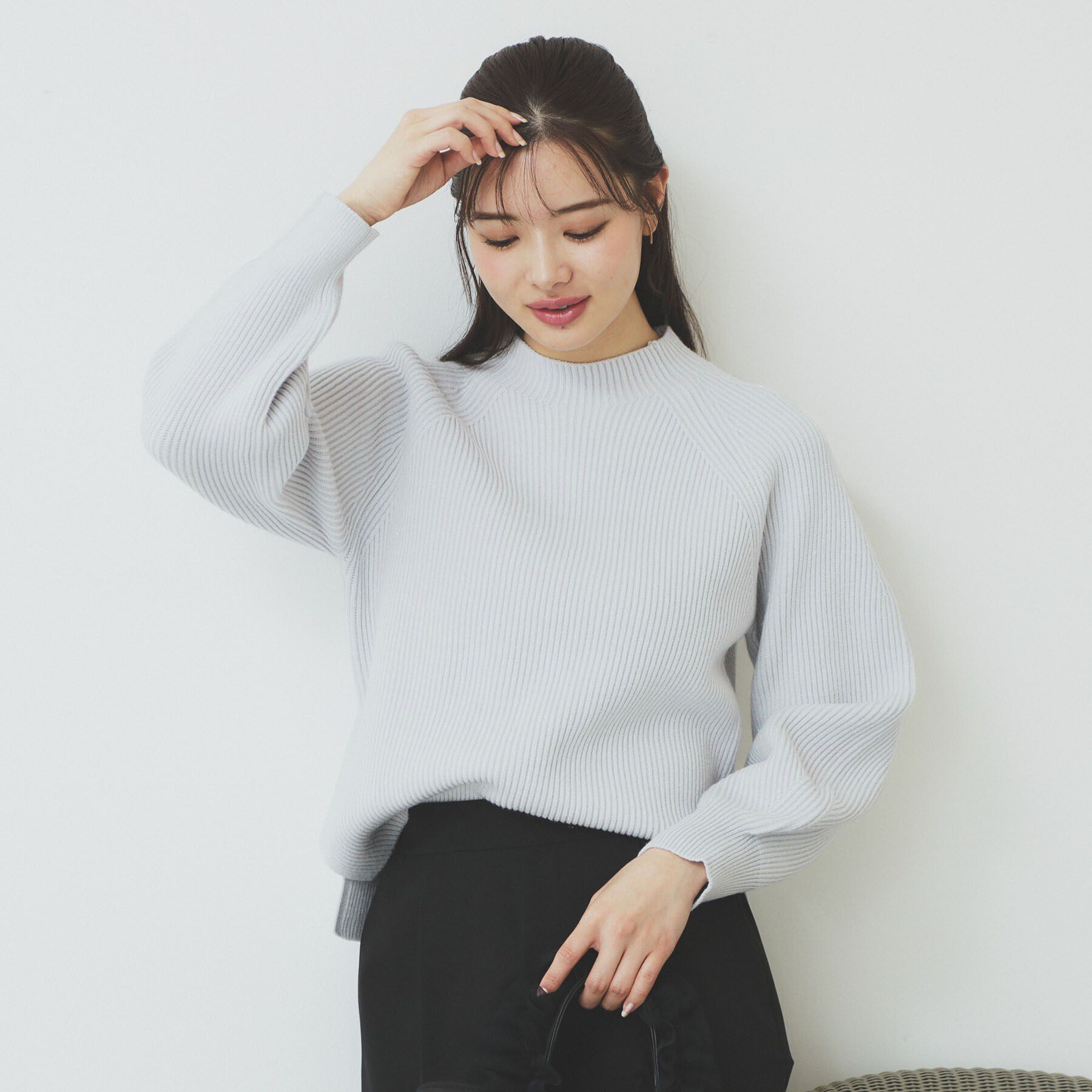 index「ラグランスリーブリブニット【洗濯機洗い可】」|ニット・セーター|ライトグレー(611