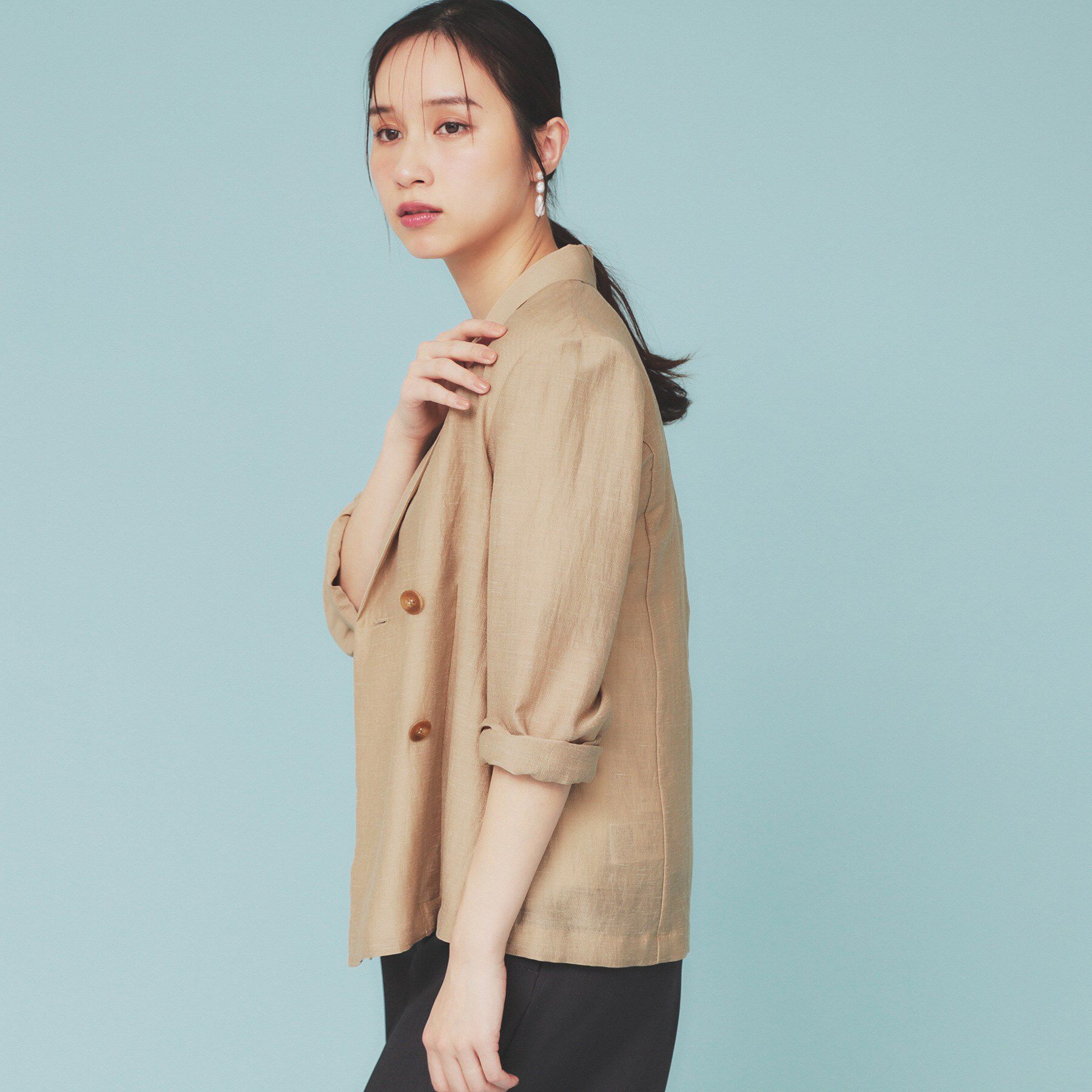 index「麻調シアーダブルブレストテーラードジャケット【洗濯機洗い可】」|テーラードジャケット|