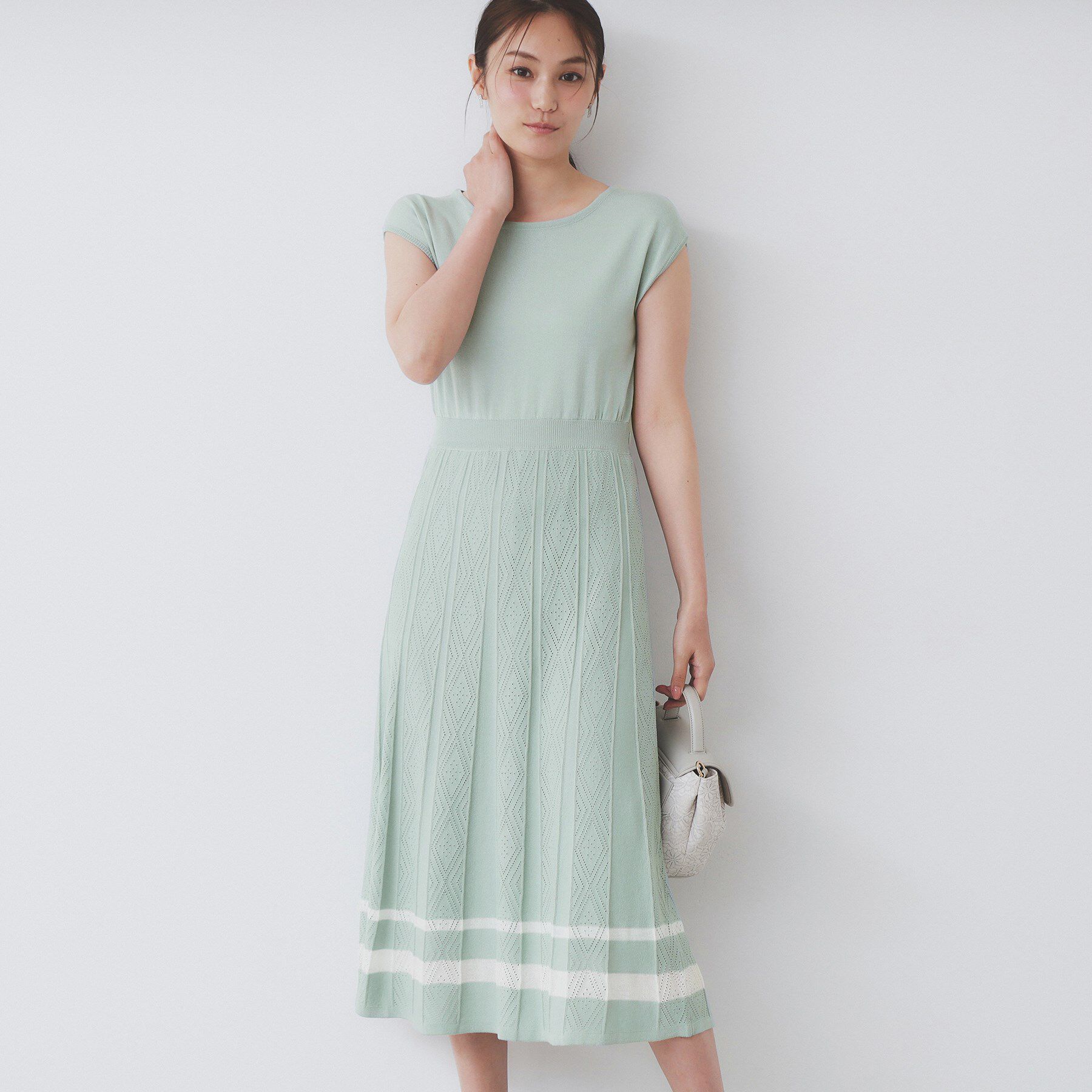 index「柄編みボーダーラインニットワンピース【洗濯機洗い可】」|ワンピース|