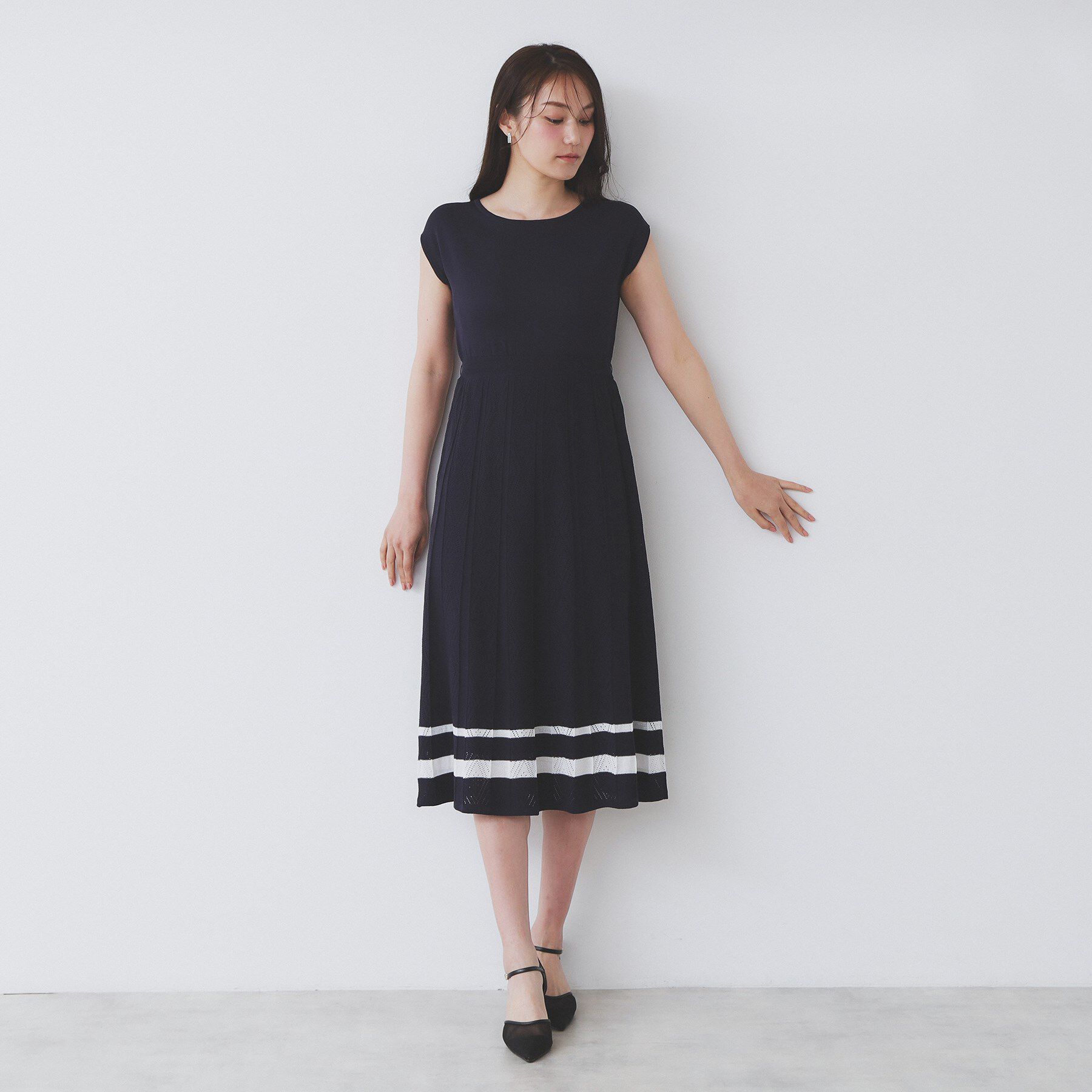 index「柄編みボーダーラインニットワンピース【洗濯機洗い可】」|ワンピース|
