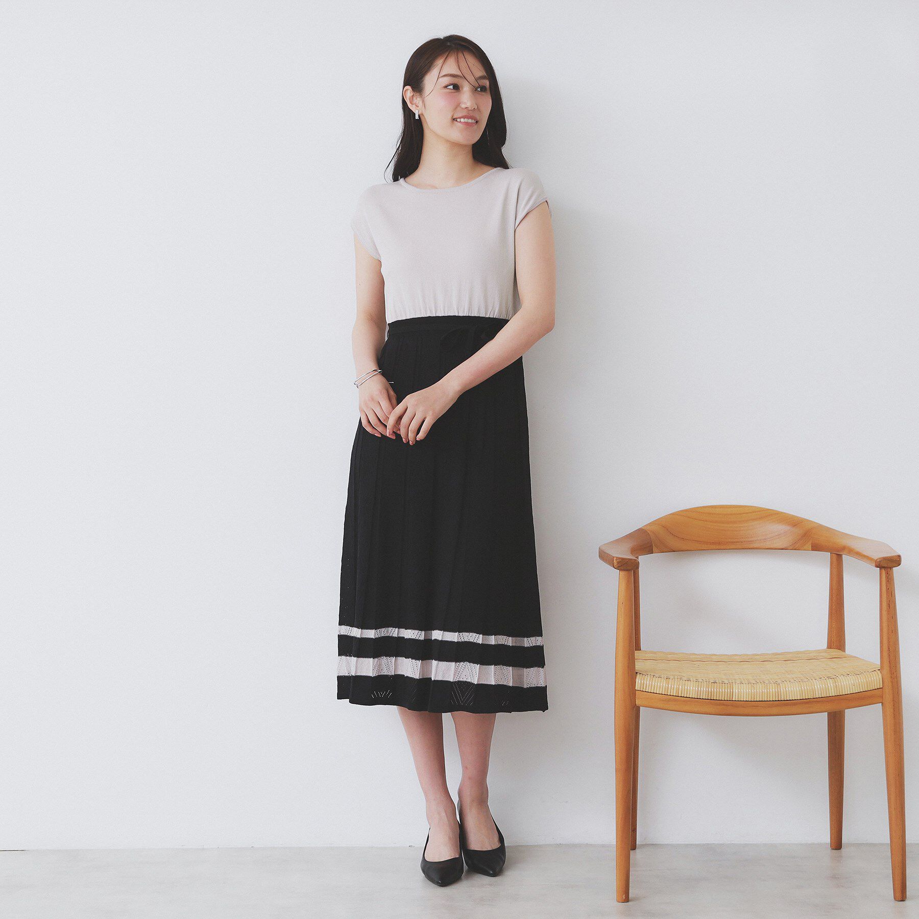 index「柄編みボーダーラインニットワンピース【洗濯機洗い可】」|ワンピース|