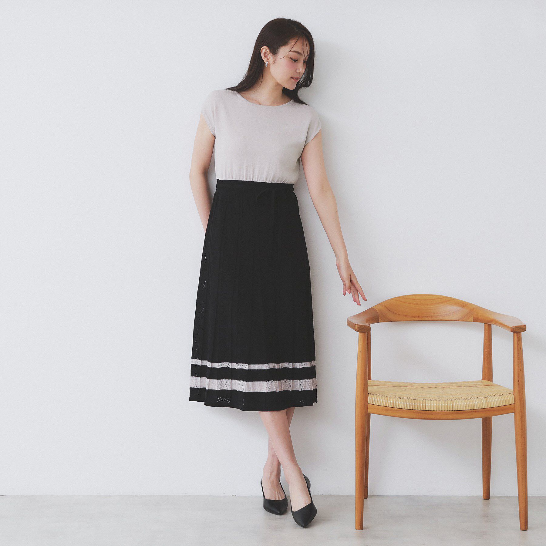 index「柄編みボーダーラインニットワンピース【洗濯機洗い可】」|ワンピース|