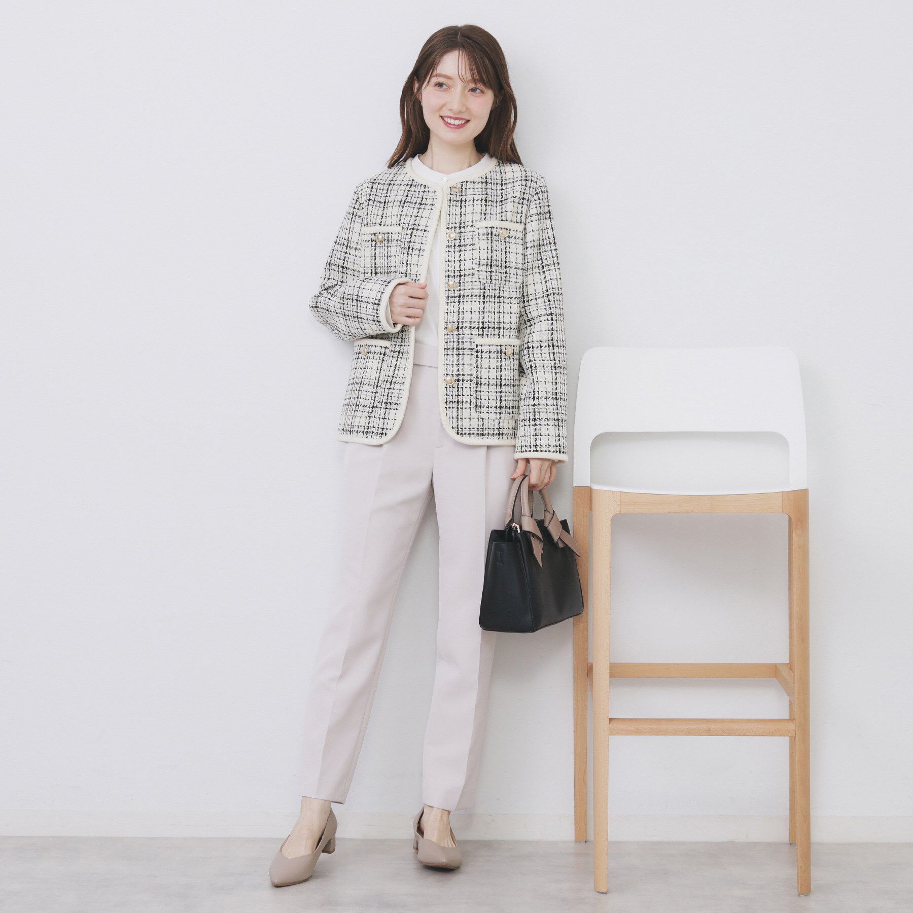 index「チェックツイードジャケットコート/セットアップ対応【洗える】」|ノーカラージャケット|