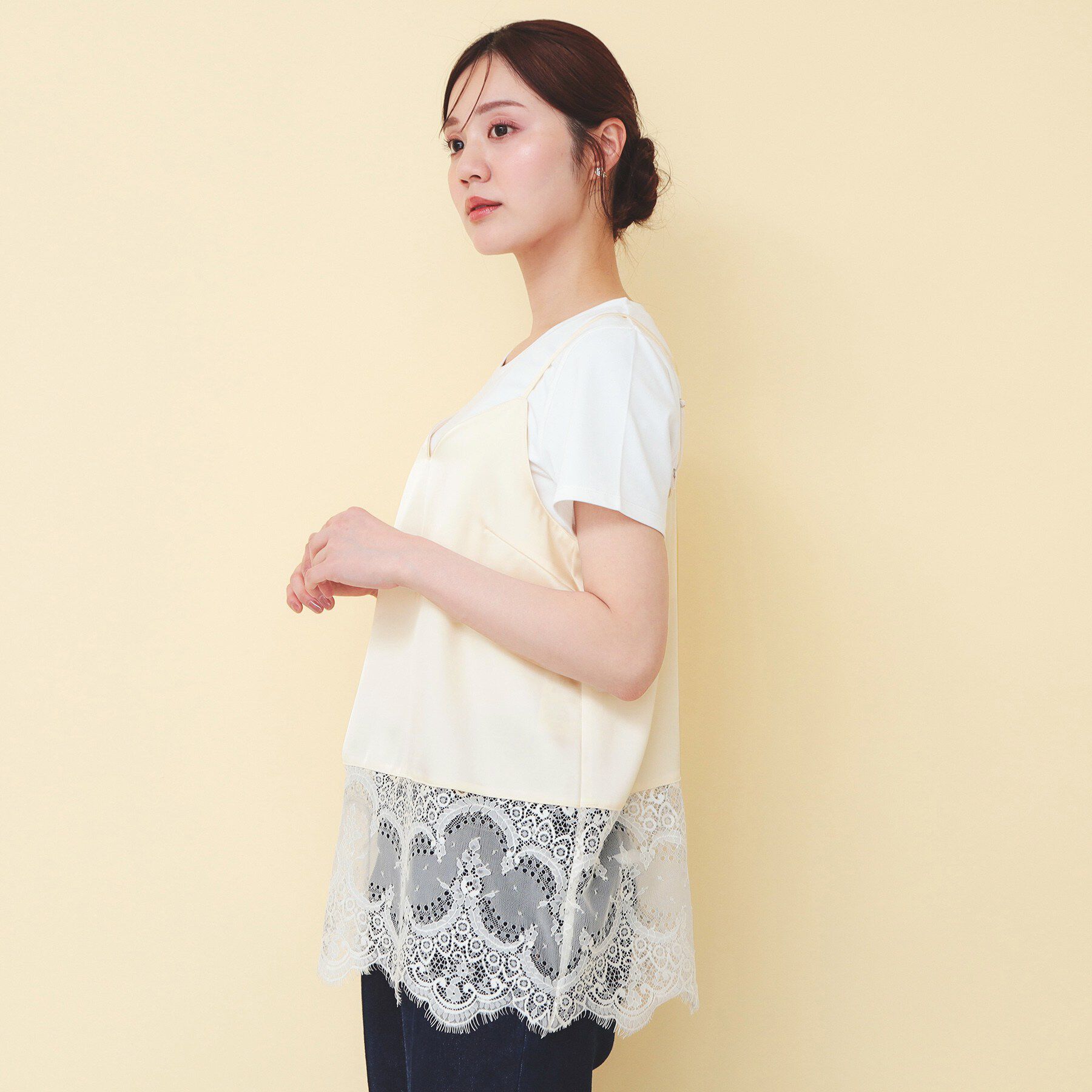 index「サテンレースキャミソール【洗濯機OK】」|キャミソール|