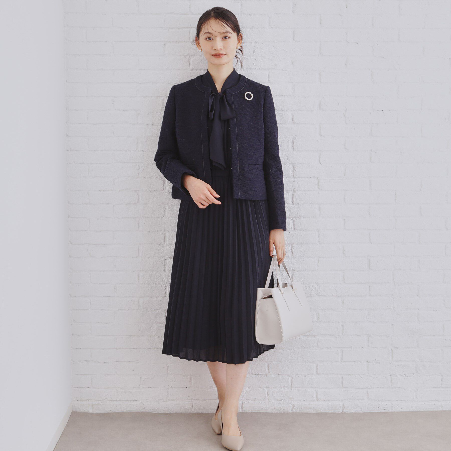 OPAQUE.CLIP「《通勤・セレモニー対応》コットンツイードジャケット」|ノーカラージャケット|