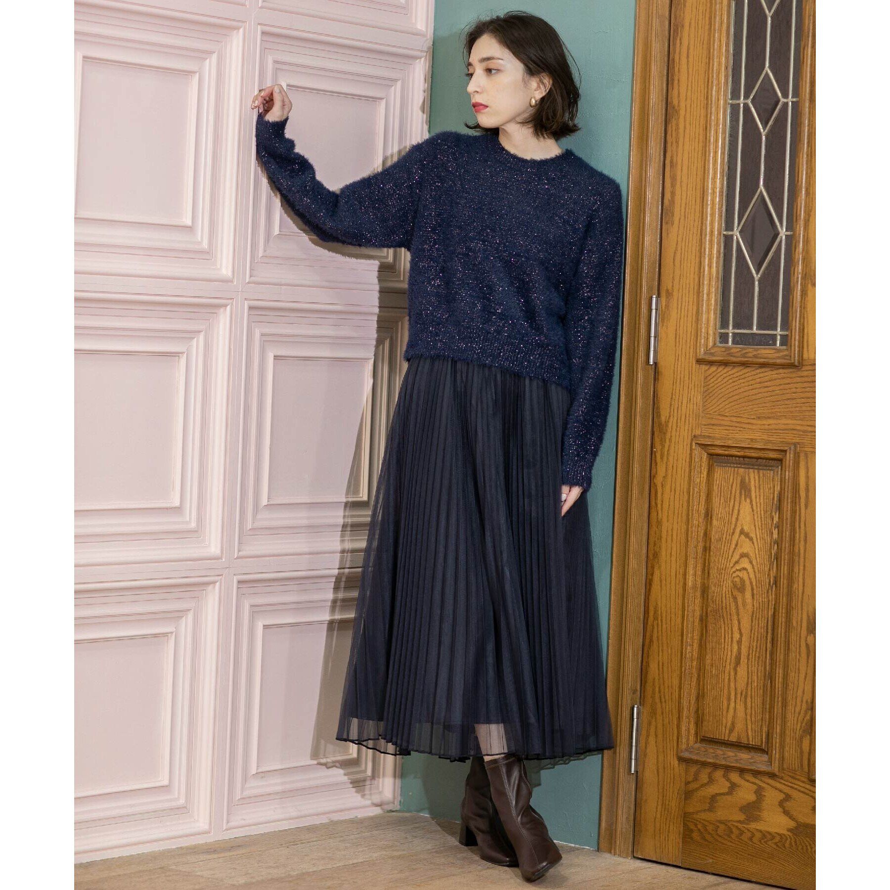 OPAQUE.CLIP「《通勤・セレモニー対応》チュールプリーツフレアスカート【洗濯機洗い可】」|スカート|