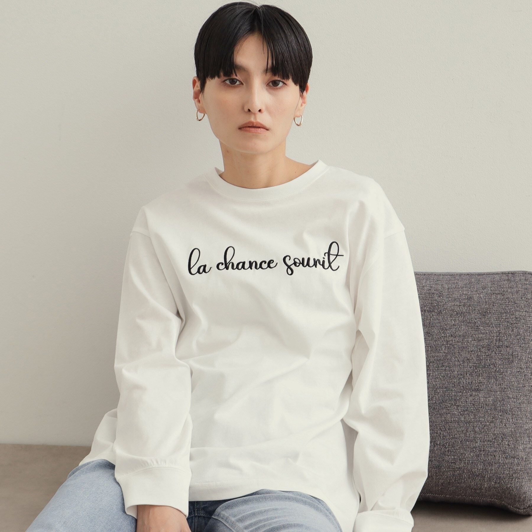 OPAQUE.CLIP「刺繍ロゴトップス【洗濯機洗い可】」|Tシャツ・カットソー|ホワイト(001)