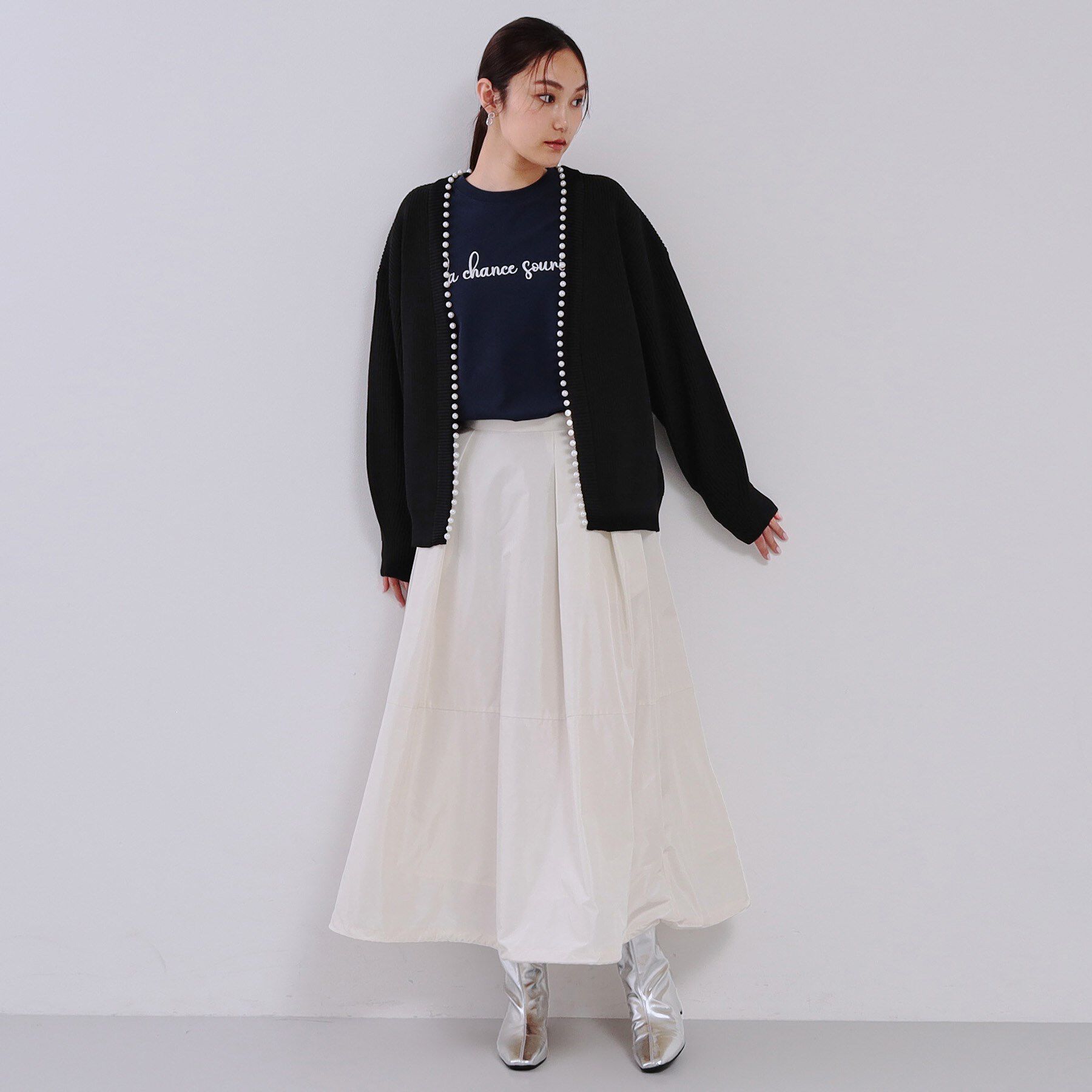 OPAQUE.CLIP「パール調ボタン付ニットカーディガン【洗濯機洗い可】」|カーディガン|