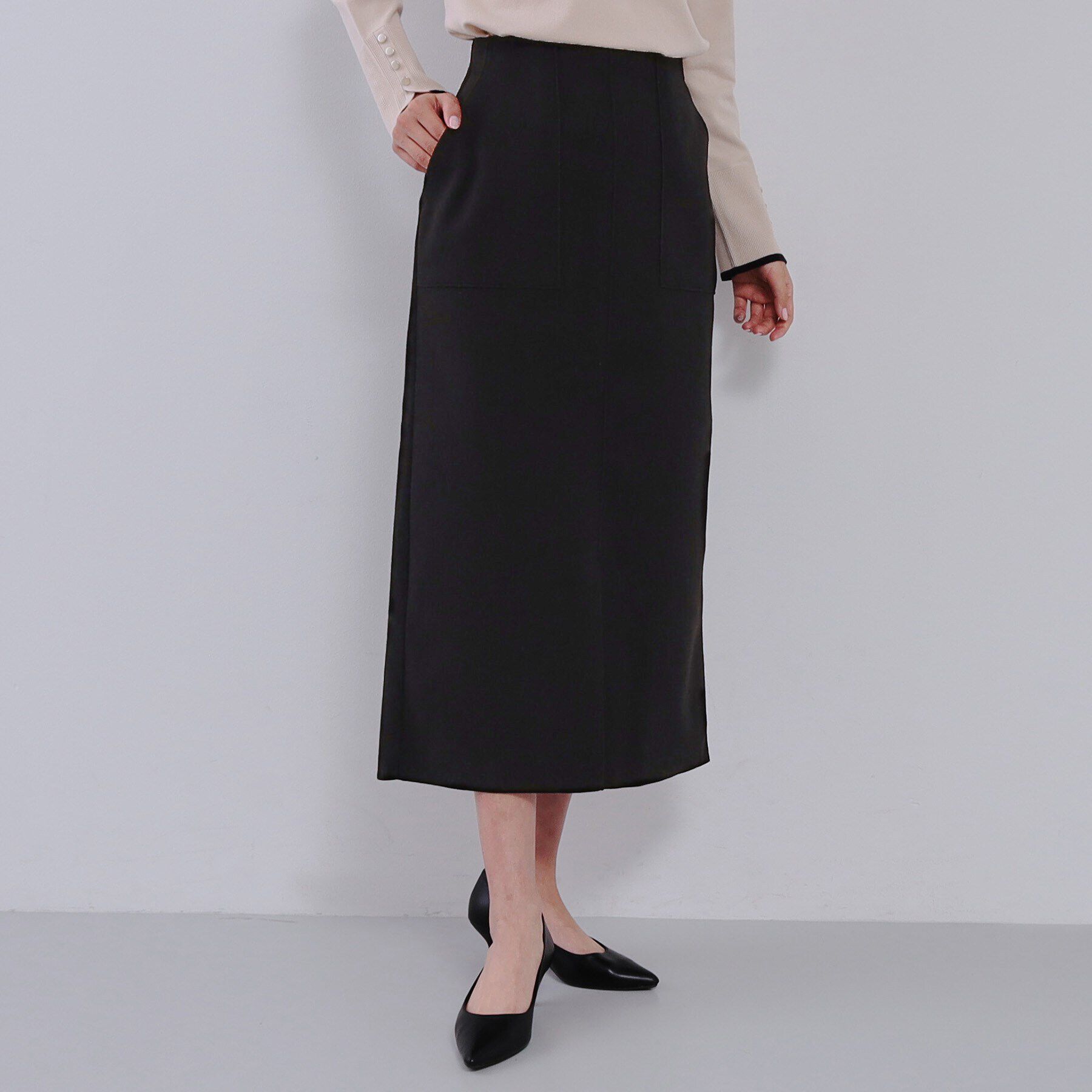 OPAQUE.CLIP「ウールライクストレッチタイトスカート【洗濯機洗い可】」|スカート|ブラック(019)