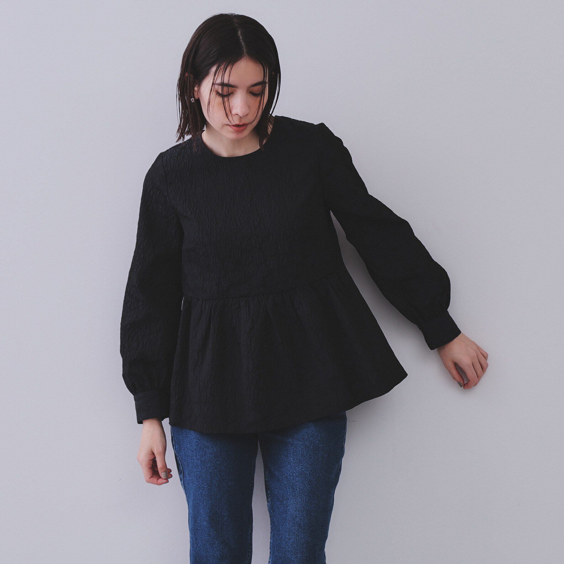 OPAQUE.CLIP「《通勤・セレモニー対応》ジャカードペプラムブラウス【洗濯機洗い可】」|シャツ・ブラウス|